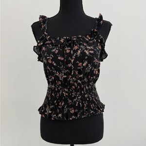 Paper Crane Black Floral Smocked Blouse